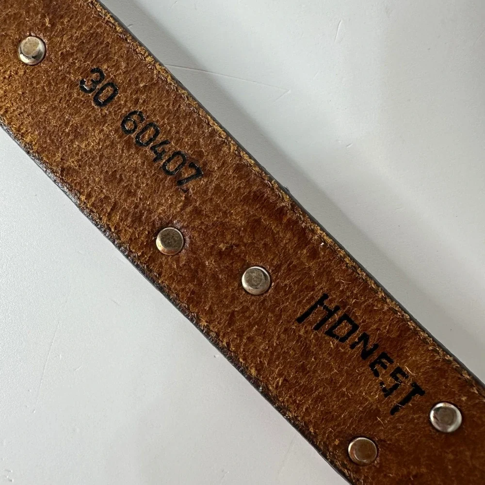 Honest Brighton Brown Leather Belt Silver Tone 3D Animals Safari Vtg 90s Sz 30